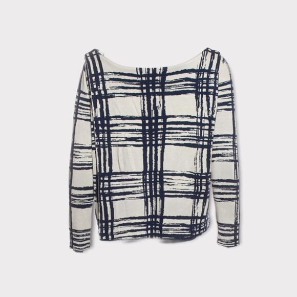 Balenciaga cream and blue plaid 100% Silk Sweater top‎ Size 6 - Picture 1 of 4